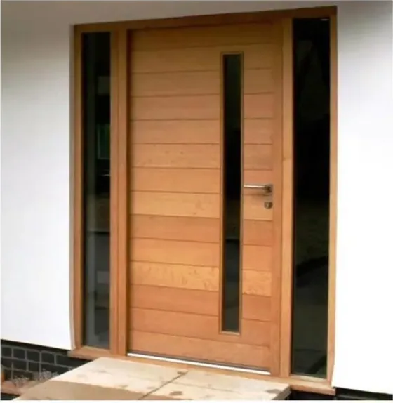 Puerta exterior, roble miel, hoja de madera, acristalado y laterales a pedido (EX-001)