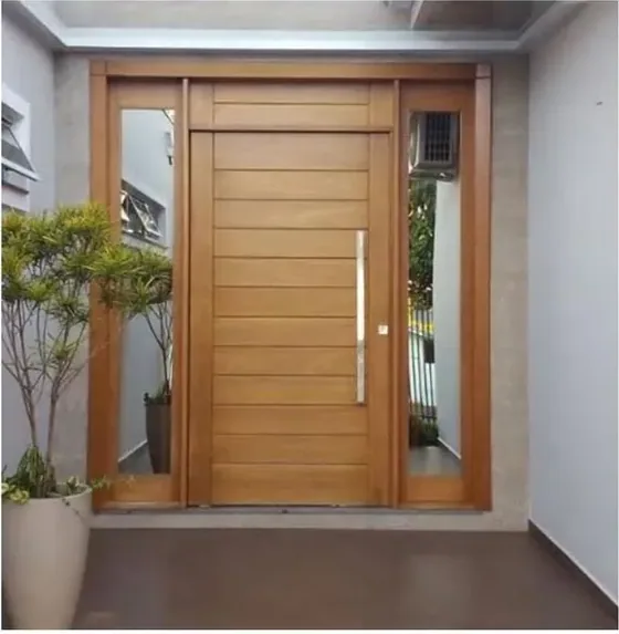 Puerta exterior, roble miel, hoja de madera, acristalado y laterales a pedido (EX-002)
