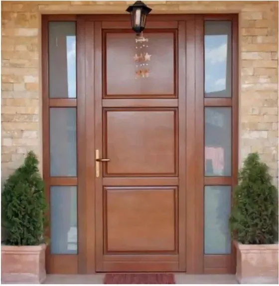Puerta exterior, roble miel, hoja de madera, acristalado y laterales a pedido (EX-003)