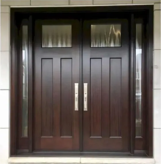 Puerta exterior, nogal, hoja de madera, acristalado y laterales a pedido (EX-007)