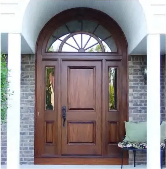 Puerta exterior, roble miel, hoja de madera, acristalado y laterales a pedido (EX-013)