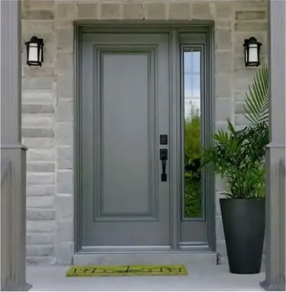 Puerta exterior, grafito, hoja de madera, acristalado y laterales a pedido (EX-016)
