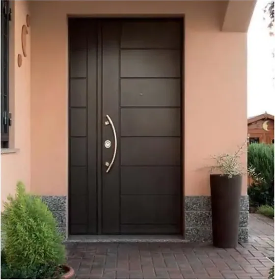 Puerta exterior, grafito, hoja de madera, acristalado y laterales a pedido (EX-018)