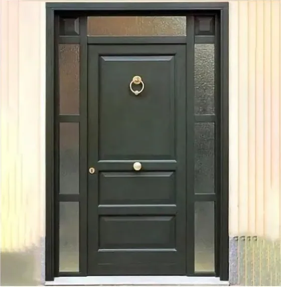 Puerta exterior, grafito, hoja de madera, acristalado y laterales a pedido (EX-019)
