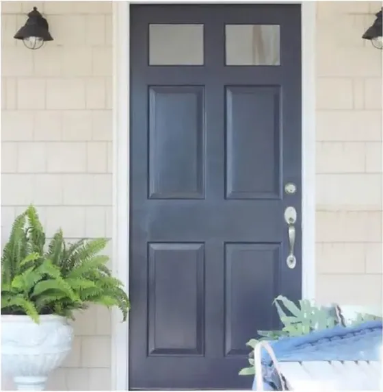 Puerta exterior, gris, hoja de madera, acristalado y laterales a pedido (EX-031)