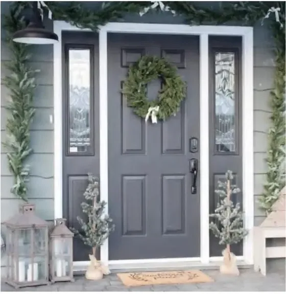Puerta exterior, gris, hoja de madera, acristalado y laterales a pedido (EX-033)