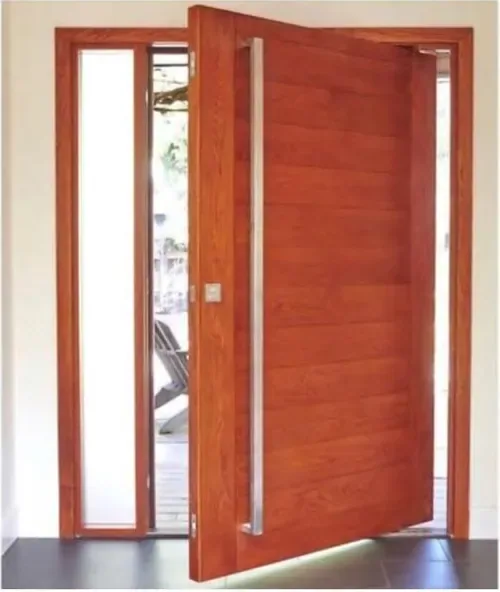 Puerta exterior, roble miel, hoja de madera, acristalado y laterales a pedido (EX-041)