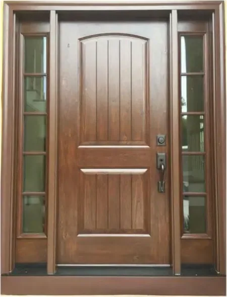 Puerta exterior, roble miel, hoja de madera, acristalado y laterales a pedido (EX-046)