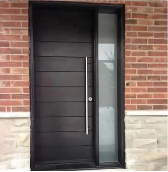 Puerta exterior, grafito, hoja de madera, acristalado y laterales a pedido (EX-051)