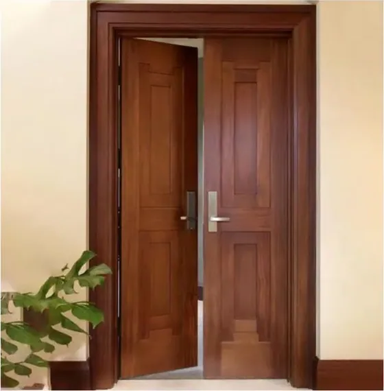 Puerta exterior, nogal, hoja de madera, acristalado y laterales a pedido (EX-054)