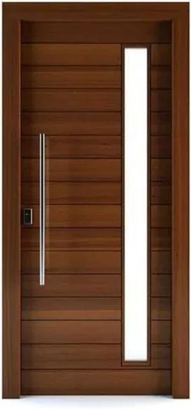 Puerta exterior, madera oscura, hoja de madera, acristalado y laterales a pedido (EX-058)