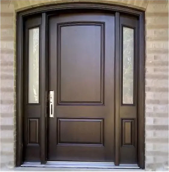 Puerta exterior, roble miel, hoja de madera, acristalado y laterales a pedido (EX-059)