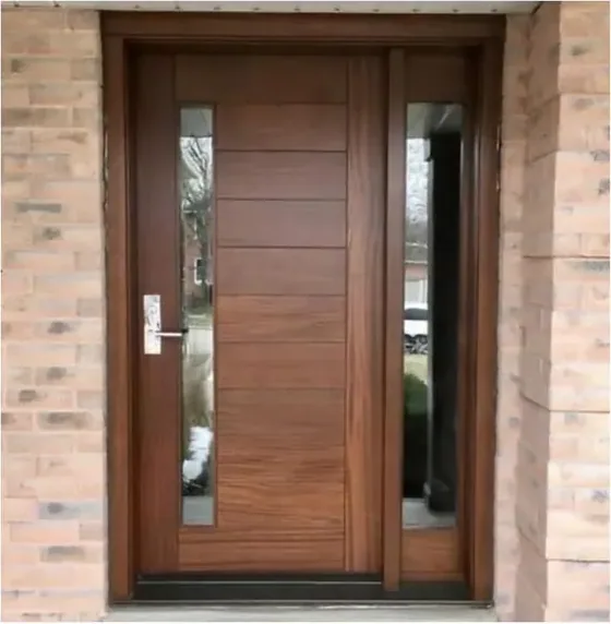 Puerta exterior, roble miel, hoja de madera, acristalado y laterales a pedido (EX-063)