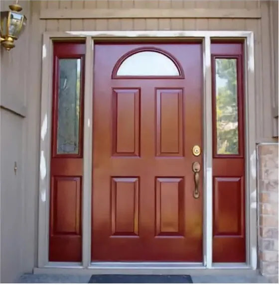 Puerta exterior, roble miel, hoja de madera, acristalado y laterales a pedido (EX-067)