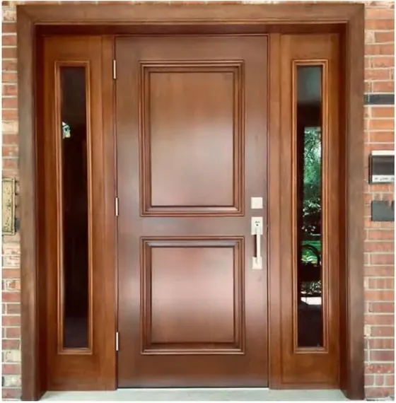Puerta exterior, roble claro, hoja de madera, acristalado y laterales a pedido (EX-081)