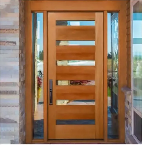 Puerta exterior, roble miel, hoja de madera, acristalado y laterales a pedido (EX-082)