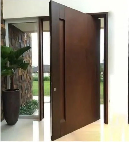 Puerta exterior, madera oscura, hoja de madera, acristalado y laterales a pedido (EX-083)