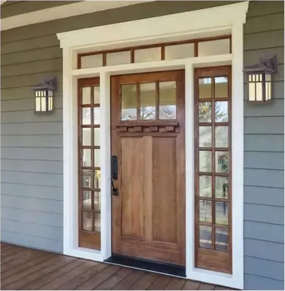 Puerta exterior, gris, hoja de madera, acristalado y laterales a pedido (EX-085)