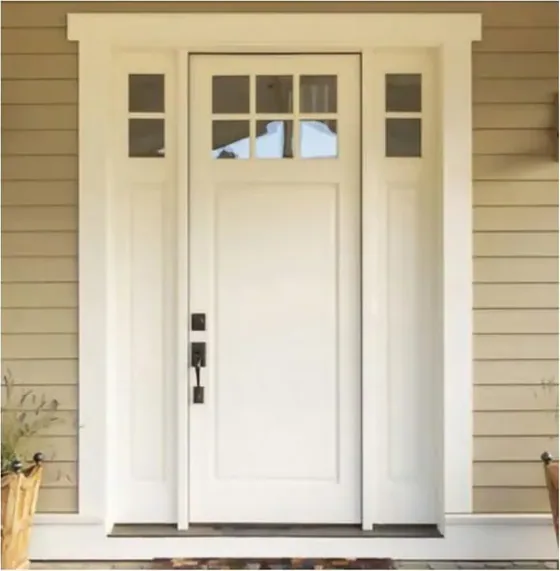 Puerta exterior, blanca, hoja de madera, acristalado y laterales a pedido (EX-088)