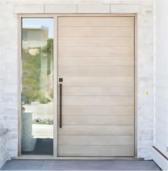 Puerta exterior, blanca, hoja de madera, acristalado y laterales a pedido (EX-095)