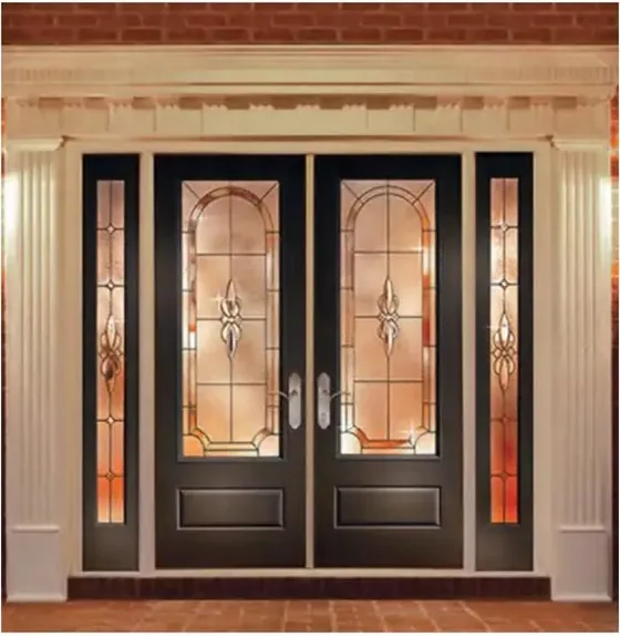 Puerta exterior, roble miel, hoja de madera, acristalado y laterales a pedido (EX-097)