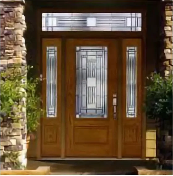 Puerta exterior, nogal, hoja de madera, acristalado y laterales a pedido (EX-100)
