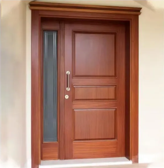 Puerta exterior, roble miel, hoja de madera, acristalado y laterales a pedido (EX-101)