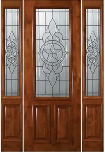 Puerta exterior, roble miel, hoja de madera, acristalado y laterales a pedido (EX-112)