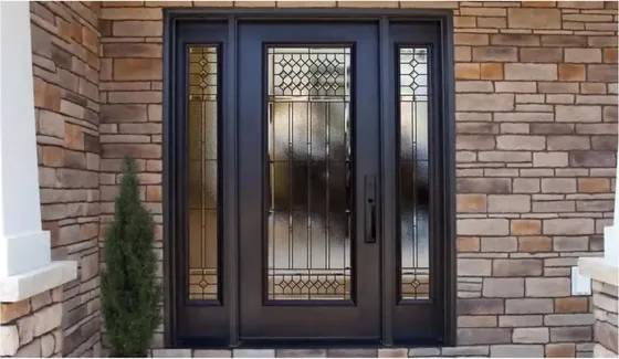 Puerta exterior, grafito, hoja de madera, acristalado y laterales a pedido (EX-114)