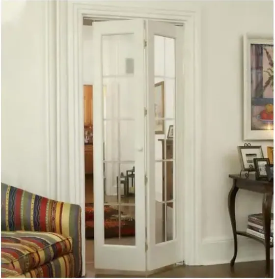 Puerta plegable, roble claro, sistema plegable acristalado, marco de madera o aluminio (FD-001)
