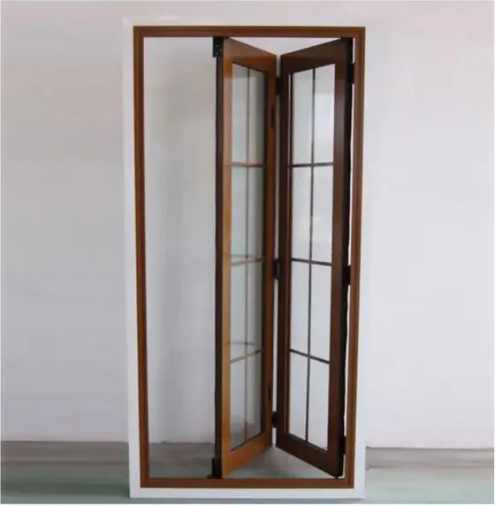 Puerta plegable, gris, sistema plegable acristalado, marco de madera o aluminio (FD-002)