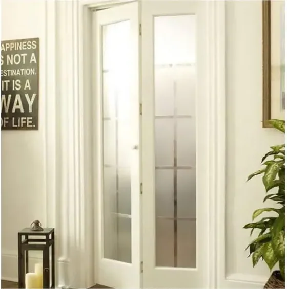 Puerta plegable, blanca, sistema plegable acristalado, marco de madera o aluminio (FD-005)
