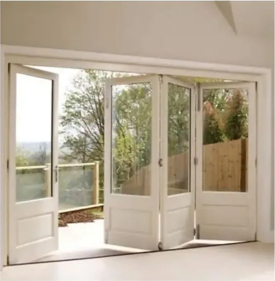 Puerta plegable, gris, sistema plegable acristalado, marco de madera o aluminio (FD-006)