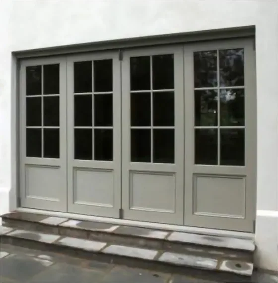 Puerta plegable, grafito, sistema plegable acristalado, marco de madera o aluminio (FD-007)