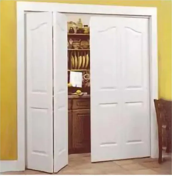 Puerta plegable, roble claro, sistema plegable acristalado, marco de madera o aluminio (FD-010)