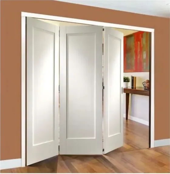 Puerta plegable, blanca, sistema plegable acristalado, marco de madera o aluminio (FD-017)