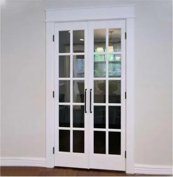Puerta francesa, gris, hoja de madera acristalada, simple o doble (FR-001)