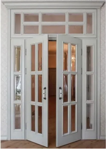Puerta francesa, roble miel, hoja de madera acristalada, simple o doble (FR-003)