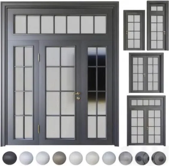 Puerta francesa, nogal, hoja de madera acristalada, simple o doble (FR-004)