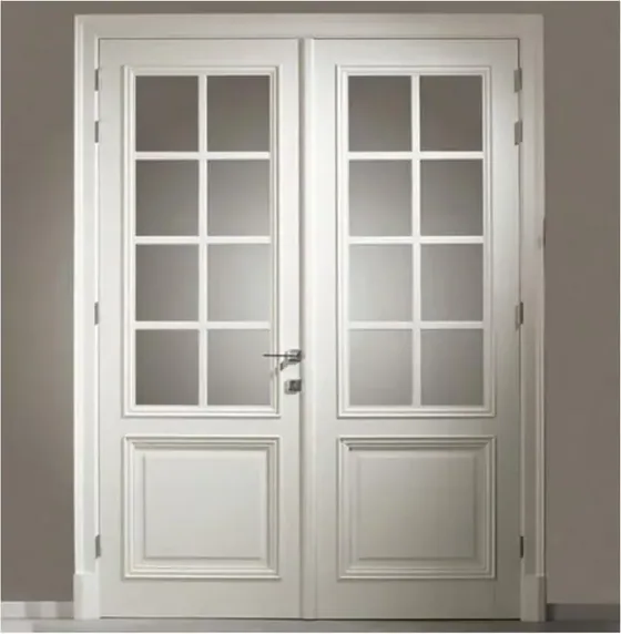 Puerta francesa, blanca, hoja de madera acristalada, simple o doble (FR-005)