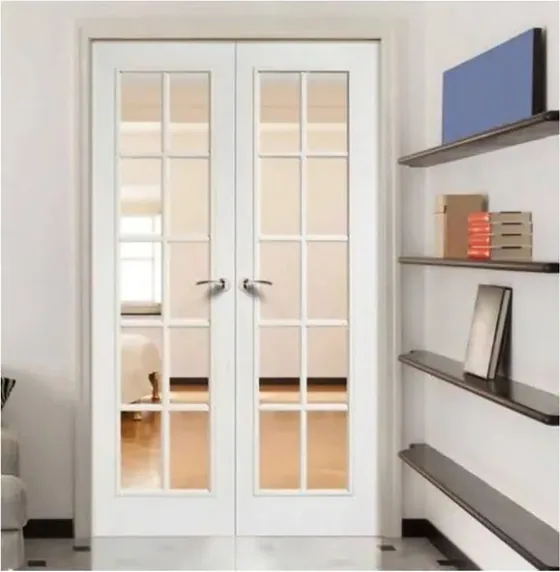 Puerta francesa, blanca, hoja de madera acristalada, simple o doble (FR-006)