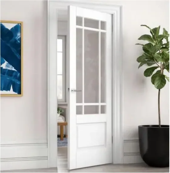 Puerta francesa, blanca, hoja de madera acristalada, simple o doble (FR-007)