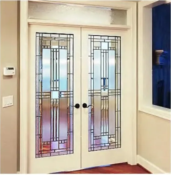 Puerta francesa, roble claro, hoja de madera acristalada, simple o doble (FR-017)
