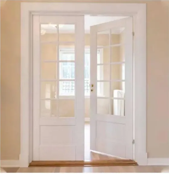 Puerta francesa, blanca, hoja de madera acristalada, simple o doble (FR-018)