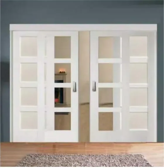 Puerta francesa, roble claro, hoja de madera acristalada, simple o doble (FR-019)
