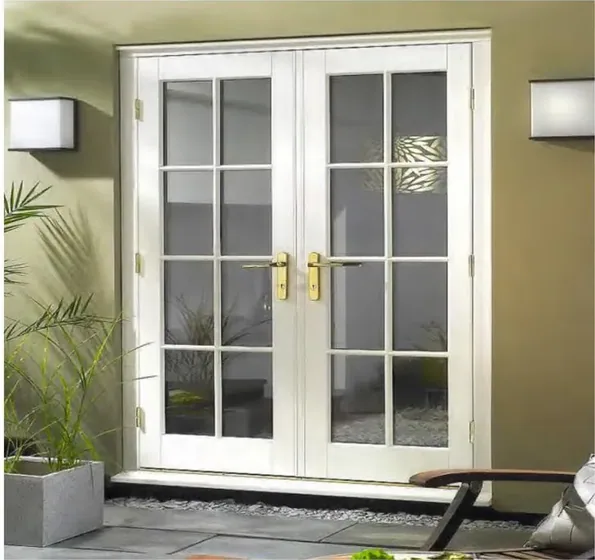 Puerta francesa, gris, hoja de madera acristalada, simple o doble (FR-027)