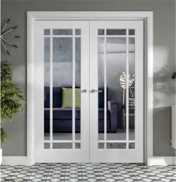 Puerta francesa, gris, hoja de madera acristalada, simple o doble (FR-030)