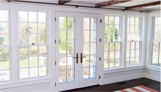 Puerta francesa, blanca, hoja de madera acristalada, simple o doble (FR-032)