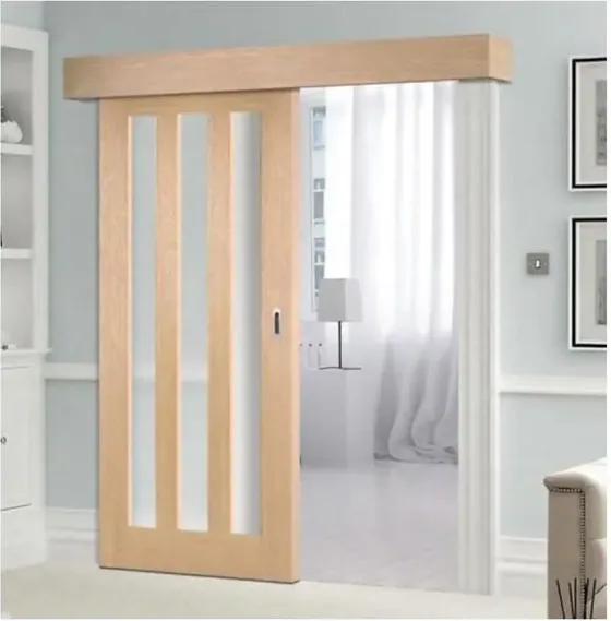 Puerta corredera, blanca, hoja corredera sobre riel visto u oculto (SL-005)