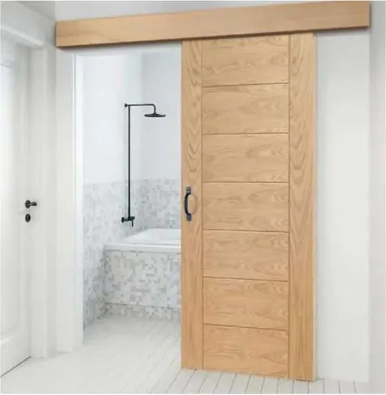 Puerta corredera, roble claro, hoja corredera sobre riel visto u oculto (SL-006)